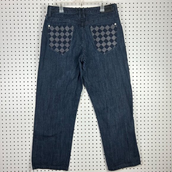 Sean John 90s Checkered‎ Design Baggy Blue Jeans 36x32 Medium Wash Skate Street - Picture 1 of 7